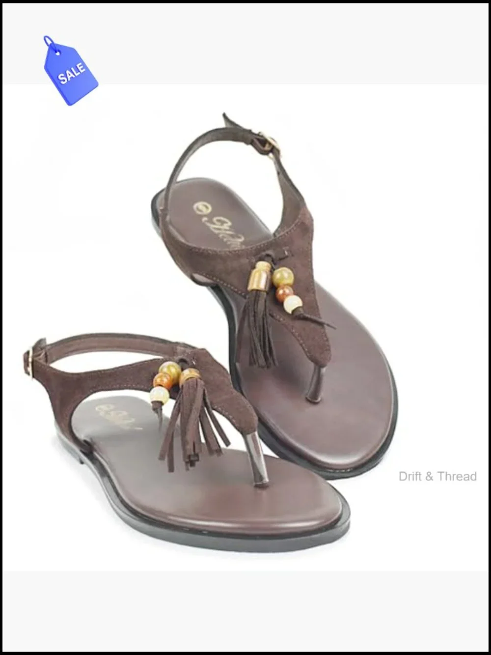 Boho Retro Thong Flat Sandals with Tassel Bead Details